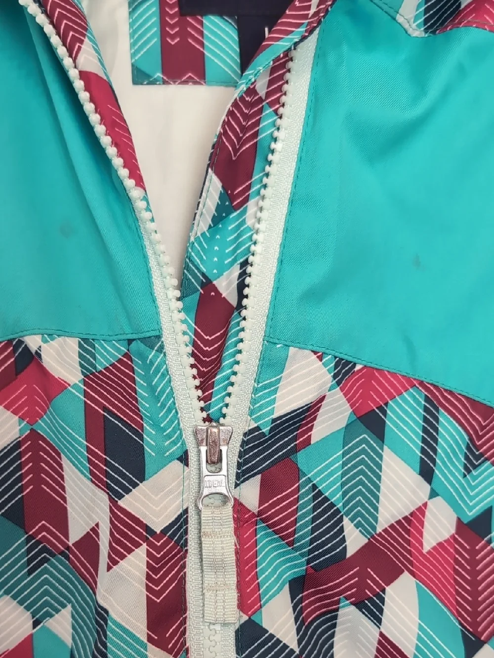 Lands End Girls Teal Magenta Geometric Full ZIP Coat Size Large
